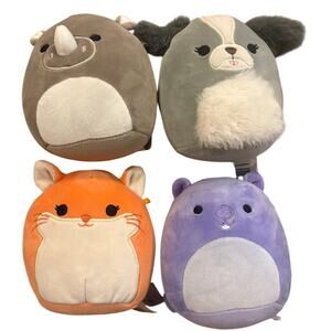 Lot of 4 Squishmallows 5" Plush Set - Rhino, Dog, Hamster, Groundhog EUC